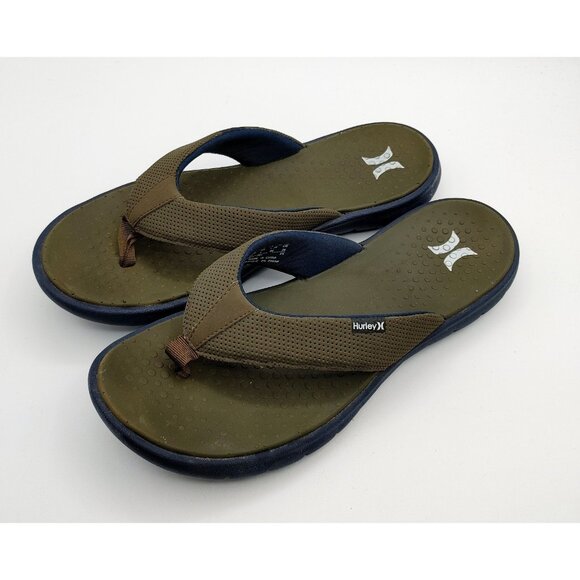 Hurley Flex 2.0 Men's Size 10 Flip-Flop Olive Canvas Sandals - Picture 1 of 7
